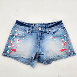 Wallflower Jeans Womens Juniors Size 1 Short Shorts Paint Embellished Destroyed